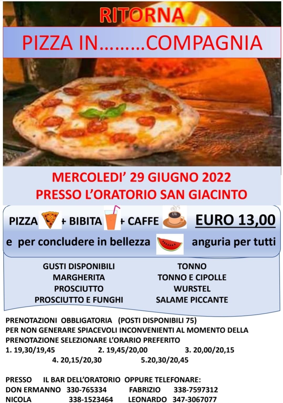 PIZZA IN COMPAGNIA @ Oratorio di San Giacinto.